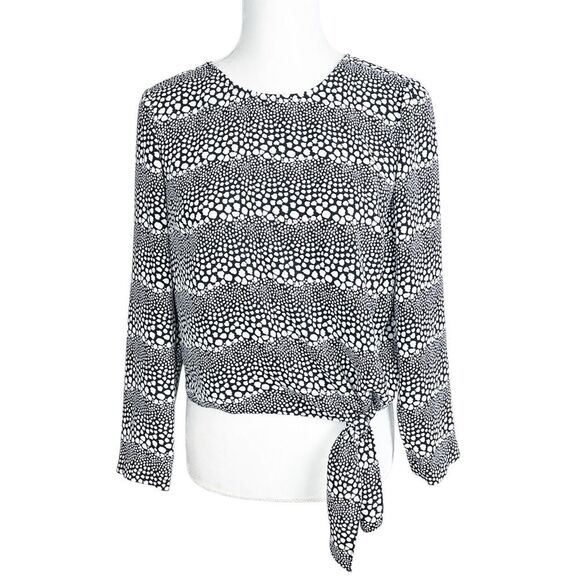 Talbots Black White Dot Print Long Sleeve Blouse Tie Detail Size Small Petite - Picture 1 of 6